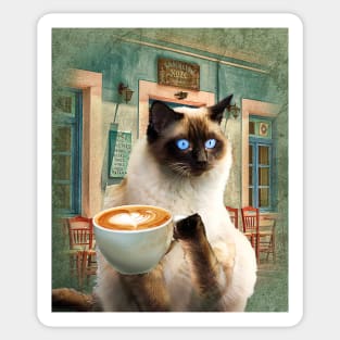 Siamese Cat With Coffee Sticker